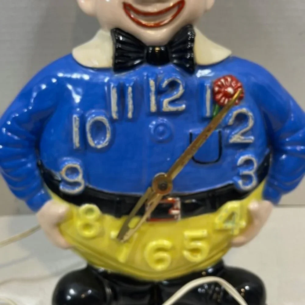 VTG Hand Painted Ceramic Wall Clown Working Clock Decor 13